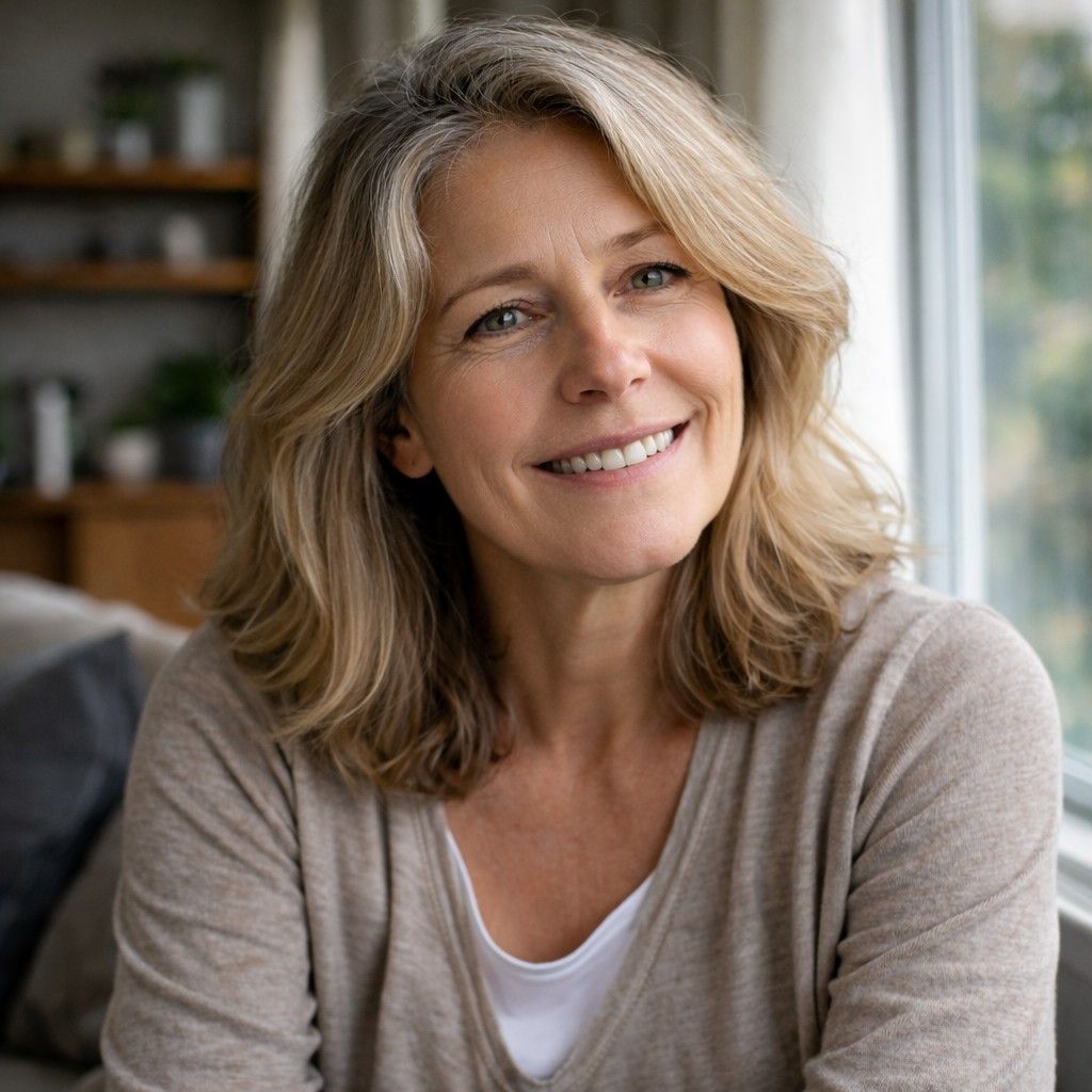 Woman smiling confidently at home